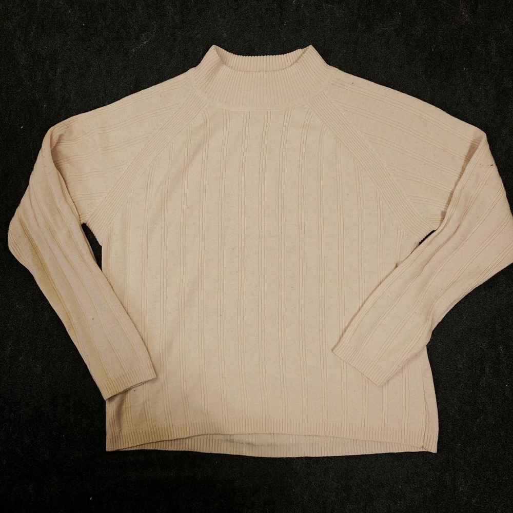 Jennifer Moore Womens Large Peach Pink Ribbed Mock Neck Wool Blend Sweater